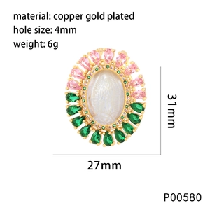 Detail of copper gold plated Virgin Mary pendant with colorful zirconia and 31mm size