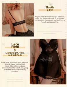 Detailed back view of lace lingerie sleepwear featuring adjustable straps and elastic mesh