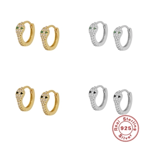 925 Sterling Silver Snake Hoop Earrings Pave Zirconia Animal Shape Gold Silver Huggie Earrings For Women Trendy Jewelry Gift