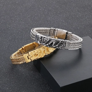 Bracelet chaîne de dragon vintage punk pour hommes en acier inoxydable or et argent