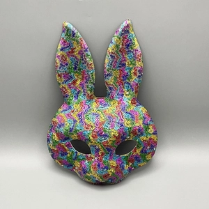 Sparkly sequin rabbit mask for Easter and Halloween parties with colorful mosaic pattern