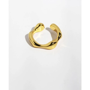 Minimalist Irregular Wave Open Ring Liquid Metal Style Brass Gold Plated Adjustable Fashion Jewelry For Women