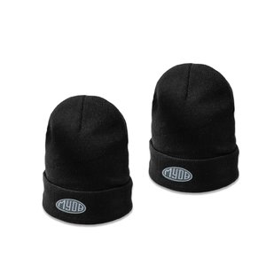 Zweiteiliges Set schwarze Strickmützen mit grauer MYOB-Stickerei für Herren und Damen