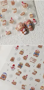 Detail of 5D embossed Capybara nail stickers with cute winter themed textures and 3D patterns