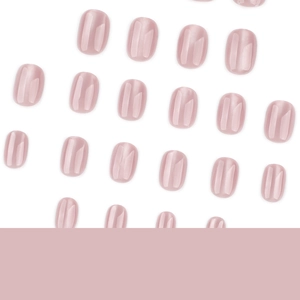 Short oval nude pink cat eye press-on nail kit with pearlescent shimmer finish