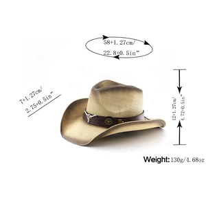 Tableau des tailles détaillé pour chapeau de cowboy en paille avec 58cm de tour de tête