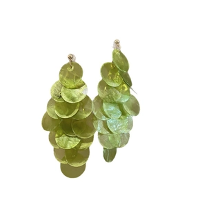 Green shell petal layered tassel earrings with gold studs for a summer holiday style