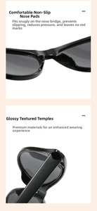 Macro shot of comfortable non-slip nose pads and glossy temples on black eyeglass frames