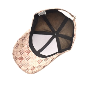 Retro baseball cap with monogram print and adjustable strap in light brown and red