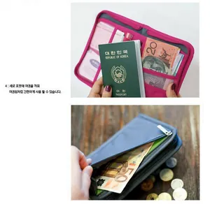 Detail of travel passport organizer with waterproof card slots and coin pocket
