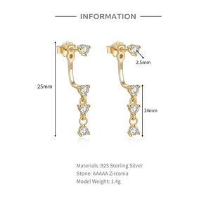 Detail of 925 sterling silver drop earrings with AAAAA cubic zirconia stone specifications