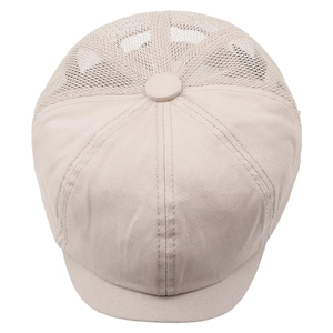 Beige mesh patchwork newsboy cap with breathable panels for summer wear