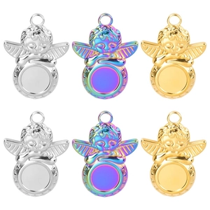 Colgante de Ángel de Acero Inoxidable Accesorio de Joyería de Bricolage Base de Bisel Para Hacer Collares Arco Iris Oro Plata Pequeños Dijes