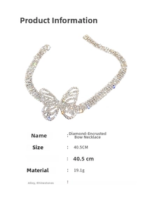 Detailed specs for rhinestone butterfly necklace with 40.5cm alloy chain and weight data