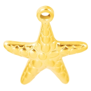 Minimalist 304 stainless steel starfish pendant in gold finish with textured metal surface