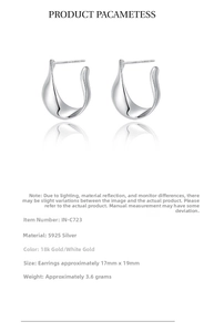 Detailed specs for 925 sterling silver U-shaped earrings in 18k gold and platinum finish