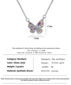 Spécifications de taille pour un collier pendentif papillon en zircon coloré