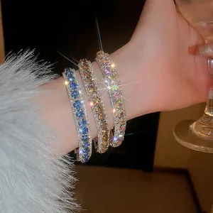 Elegant Copper Rhinestone Bracelet For Women Wide Tennis Chain Sparkling Luxury Crystal Inlaid Jewelry Gift Accessory