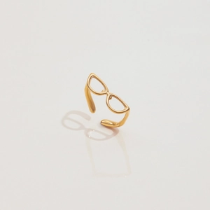 Macro shot of 18K gold plated stainless steel sunglasses shape adjustable open ring