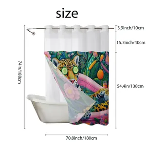 Detailed size chart for the leopard pattern shower curtain showing 180x188cm dimensions