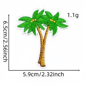 Detailed view of palm tree embroidery patch with size dimensions 6.5cm by 5.9cm