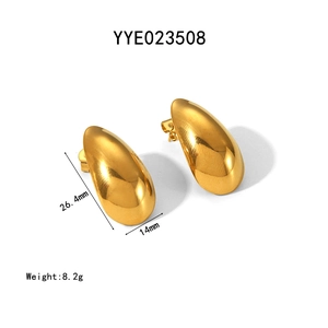 Detailed view of gold teardrop earrings measuring 26.4mm high with polished finish