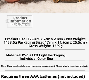 Technical dimensions and specifications for the Christmas lantern music box with LED lighting