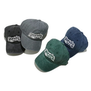 Vintage washed cotton baseball caps with Florida embroidery in four distinct colors