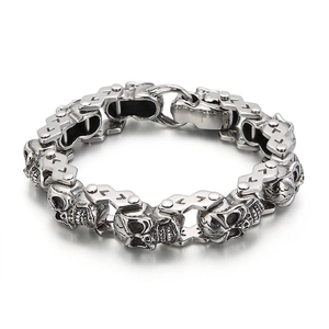 Bracelet Chaîne Crâne Acier Inoxydable 316L Heavy Biker Punk Rock Gothique Bijoux Pour Hommes Finition Oxydée
