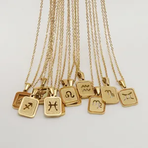 Collares colgantes cuadrados del zodiaco en acero inoxidable dorado con constelaciones