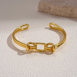 18K gold plated minimalist knotted open cuff bracelet with triple loop link design