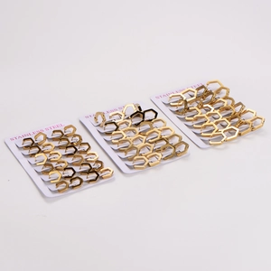 Wholesale set of 36 pairs of gold stainless steel hexagonal hoop earrings on cards