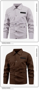 Detail der Freizeitjacke mit Revers, Druckknöpfen und großen aufgesetzten Taschen