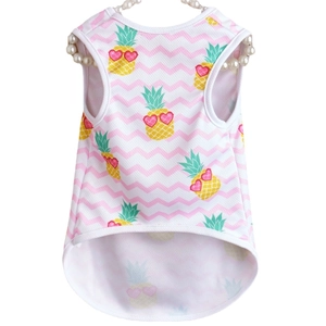Summer pet vest with pineapple print and pink zigzag mesh for small dogs and cats