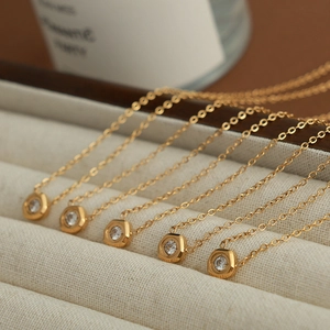 Minimalist geometric hexagon pendant necklaces with cubic zirconia in gold plating