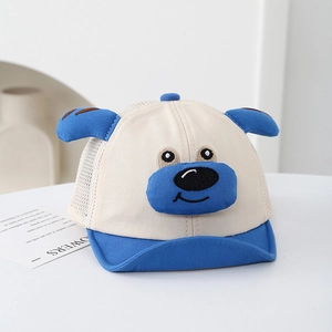 Breathable baby baseball cap with mesh back and 3D puppy dog embroidery for sun protection