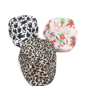 Three-piece set of stylish leopard, cow print, and cartoon pattern canvas berets