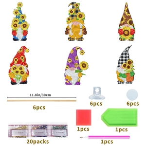 DIY 5D diamond painting kit featuring sunflower gnomes with complete tools and sticks