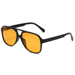 Classic aviator sunglasses with black frames and orange lenses shown at a 45-degree angle