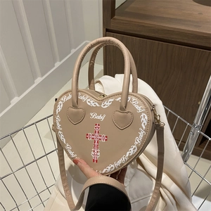 Borsa a tracolla punk a forma di cuore con croce rossa e borchie in cesto di metallo