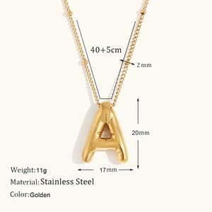 Polished gold stainless steel bubble letter A pendant necklace with adjustable chain