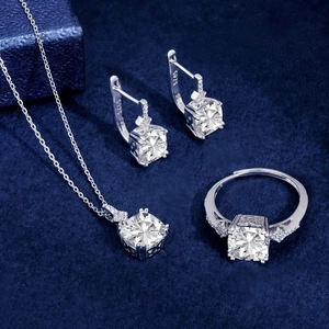 925 Sterling Silver Jewelry Set For Women Zirconia Necklace Earrings Ring Set Luxurious Fashion Silver Jewelry Gift For Wedding