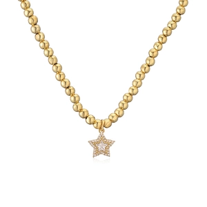 Stylish gold beaded necklace featuring a double-layered star pendant with inlaid zircon stones