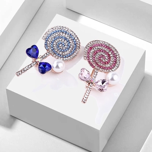 Lollipop Shape Alloy Brooch Rhinestone Heart Faux Artificial Pearl Sweet Fashion Breastpin Decoration For Women