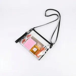 Clear PVC Crossbody Bag Waterproof Stadium Approved Messenger Purse With Adjustable Shoulder Strap For Travel Sports