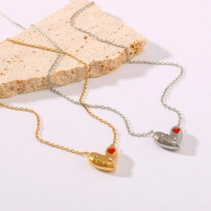 Elegant 18k gold plated titanium steel necklaces with textured heart pendants in gold and silver