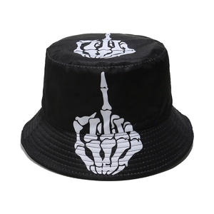 Men's Hip Hop Skull Skeleton Finger Print Bucket Hat Summer Sunshade Fisherman Hat Punk Halloween Polyester Hat