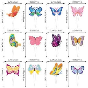 Detailed size chart for butterfly cake toppers showing height and width in inches and cm