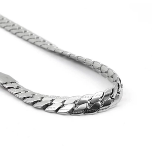 Polished silver stainless steel Cuban link chain necklace for men in hip hop style