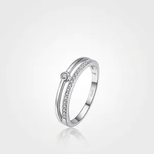Elegant Double Layer 925 Sterling Silver Ring With Sparkling Round Zircon Simple Korean Style Jewelry Gift For Women